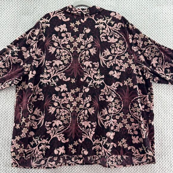 Catherines Top Women 3X Black Pink Floral Pleated Button Up Long Sleeve Collared - Picture 8 of 12